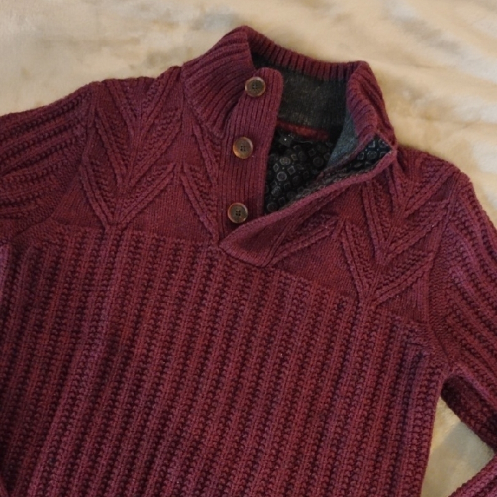 Burgundy Knit Sweater with Button Collar
